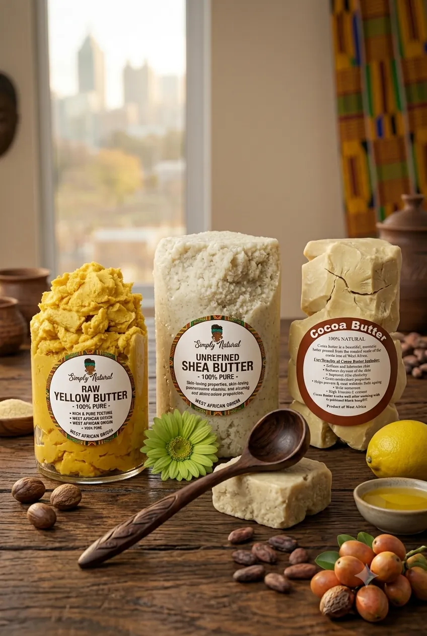 Product showcase of raw shea butter cubes